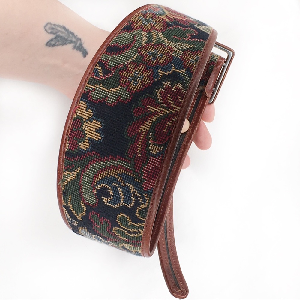 VINTAGE Tapestry/Upholstery Wide Waist Belt Small